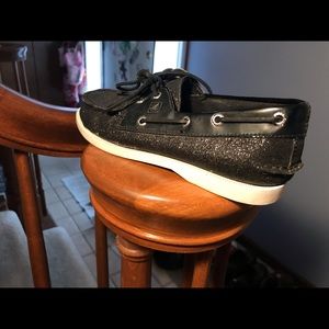 Sperry girls Black Glitter Sparkle top sider Boat Shoes Youth 4